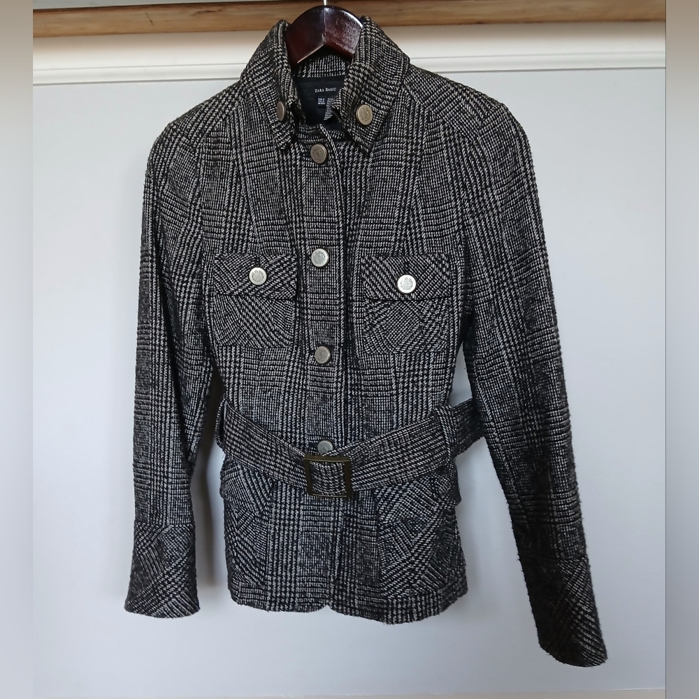 Zara Checked Wollen Coat, Size S